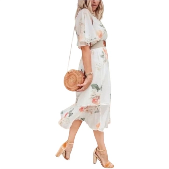 FARM Rio x Anthropologie Eloisa Boho Floral Flowy Cottagecore Midi Dress Size M - Picture 13 of 16